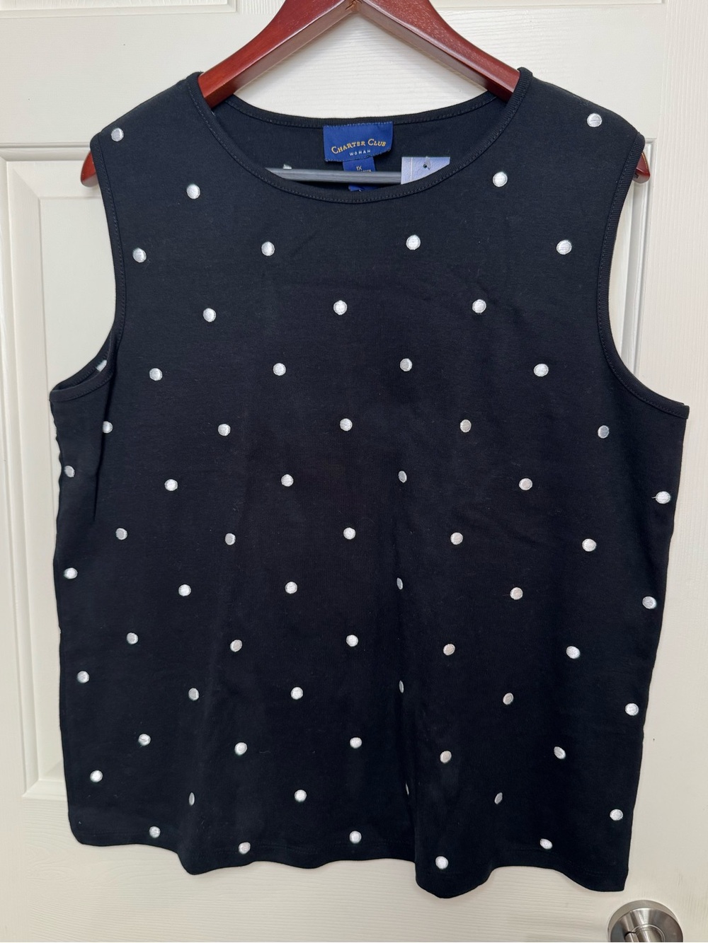 NWT Charter Club Black Sleeveless Top with White Dot Embellishments 1X/W14-16